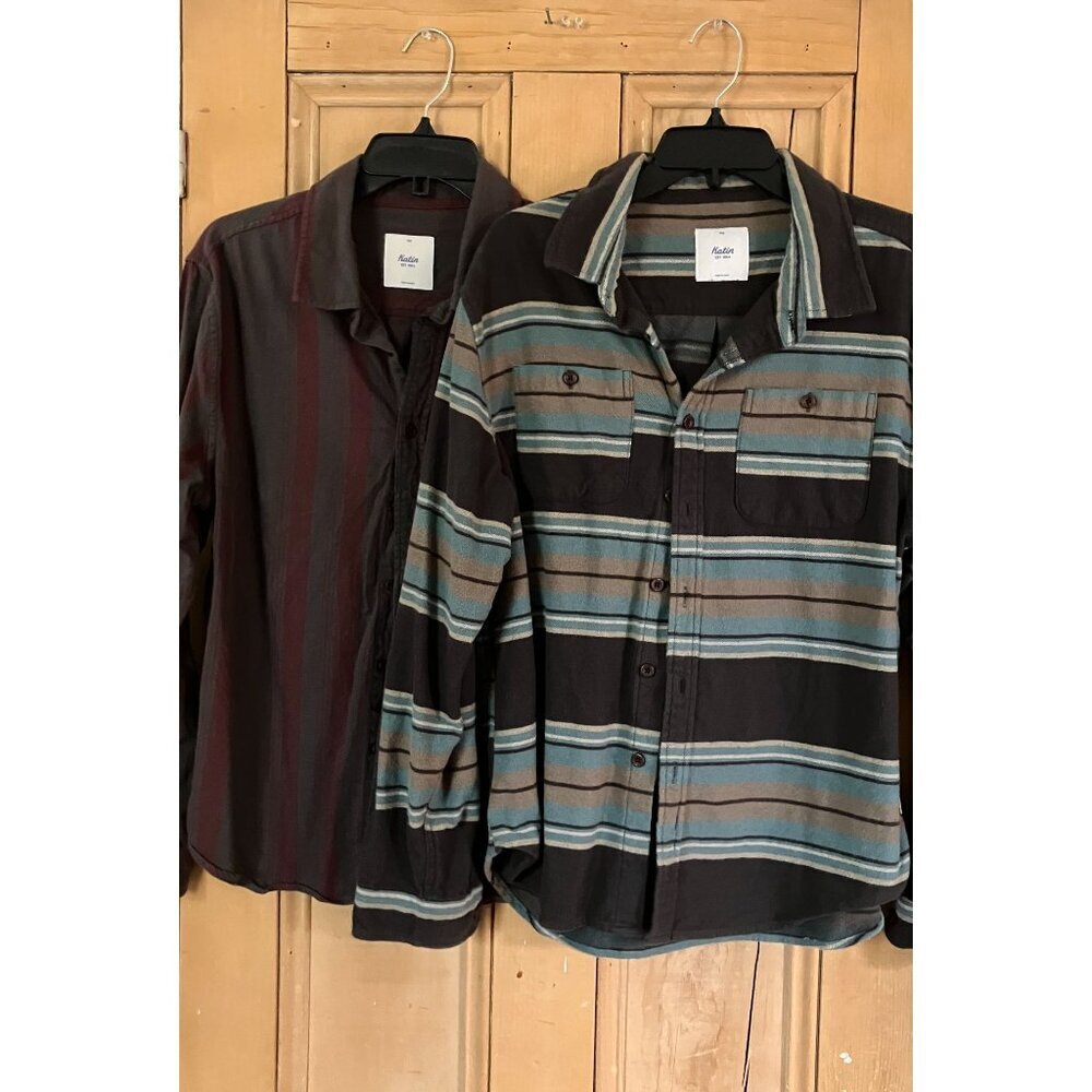 Katin Mens Flannel Shirt SET OF 2 Striped Pockets Shirts Size Medium Gray FA EXC
